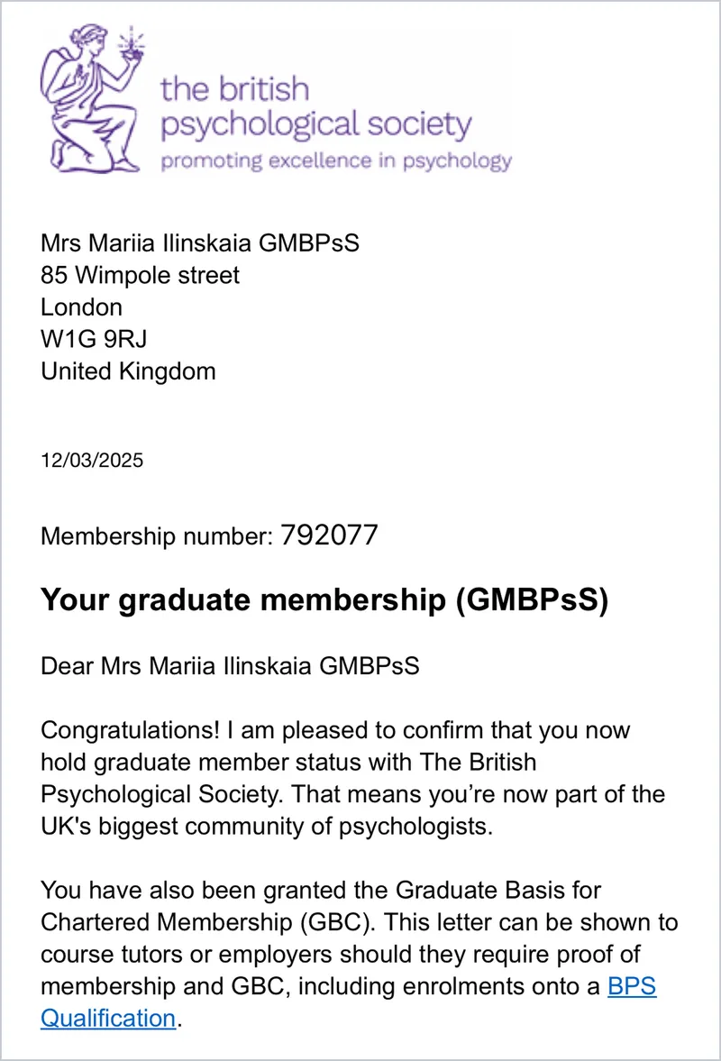 BPS Graduate Membership Certificate